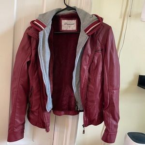 Red fake leather jacket